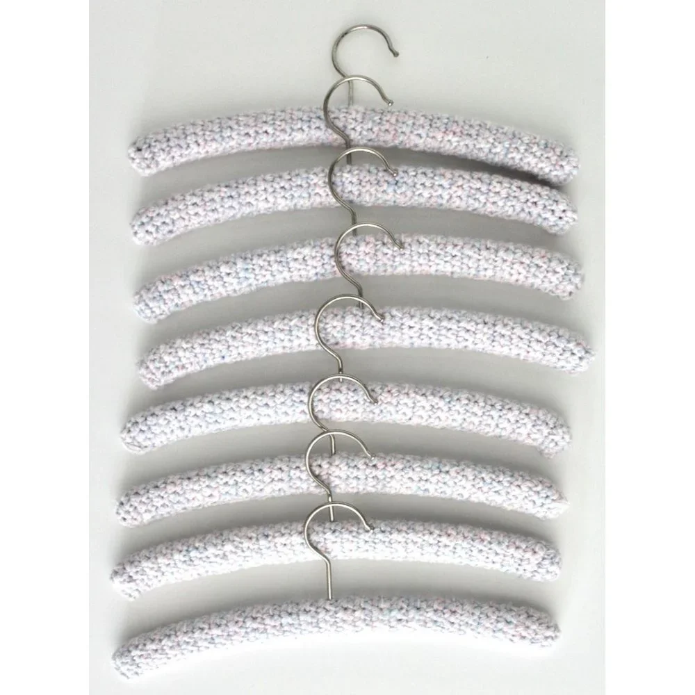 Set of 8 Vintage Crochet Yarn Covered Children's Kids Pink Blue Clothing Hangers